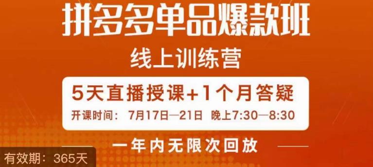 钟辰·拼多多单品爆款班，一个拼多多超级爆款养一个团队-吗喽副业资源站