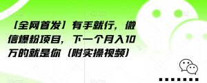【全网首发】有手就行，微信爆粉项目，下一个月入10万的就是你（附实操视频）【揭秘】-吗喽副业资源站