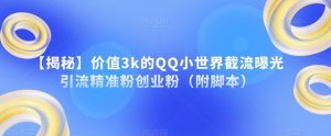【揭秘】价值3k的QQ小世界截流曝光引流精准粉创业粉（附脚本）-吗喽副业资源站
