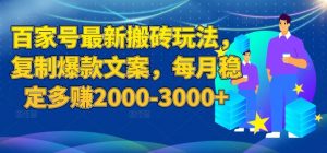 百家号最新搬砖玩法，复制爆款文案，每月稳定多赚2000-3000+【揭秘】-吗喽副业资源站