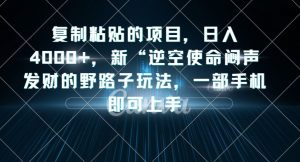 复制粘贴的项目，日入4000+，新“逆空使命“闷声发财的野路子玩法，一部手机即可上手-吗喽副业资源站