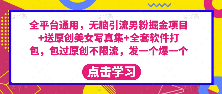 全平台通用，无脑引流男粉掘金项目+送原创美女写真集+全套软件打包，包过原创不限流，发一个爆一个【揭秘】-吗喽副业资源站