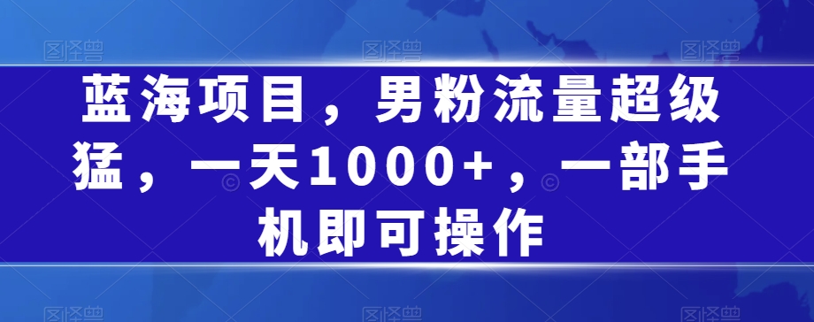 蓝海项目，男粉流量超级猛，一天1000+，一部手机即可操作【揭秘】-吗喽副业资源站