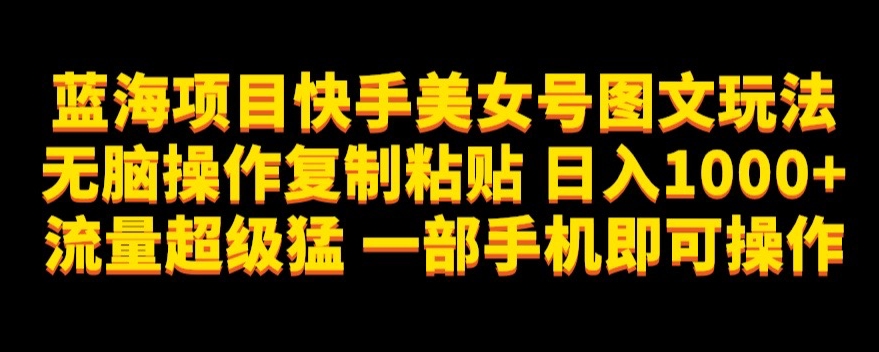蓝海项目快手美女号图文玩法，无脑操作复制粘贴，日入1000+流量超级猛一部手机即可操作【揭秘】-吗喽副业资源站
