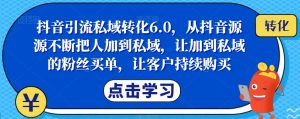 抖音引流私域转化6.0，从抖音源源不断把人加到私域，让加到私域的粉丝买单，让客户持续购买-吗喽副业资源站