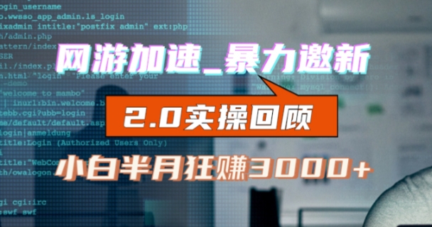 网游加速邀新，狂吃提成，适合小白，首月破千（v2.0版教程）【揭秘】-吗喽副业资源站