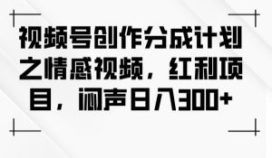 视频号创作分成计划之情感视频，红利项目，闷声日入300+-吗喽副业资源站