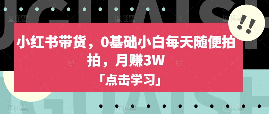 小红书带货，0基础小白每天随便拍拍，月赚3W【揭秘】-吗喽副业资源站