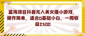 蓝海项目抖音无人美女播小游戏，操作简单，适合0基础小白，一周收益2500【揭秘】-吗喽副业资源站