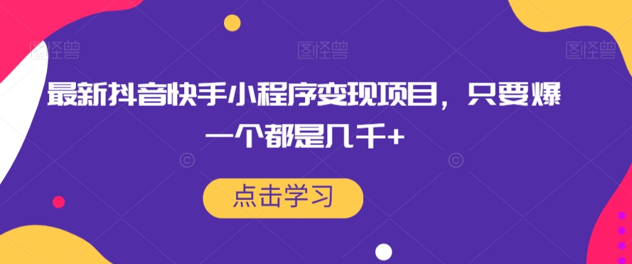 最新抖音快手小程序变现项目，只要爆一个都是几千+-吗喽副业资源站