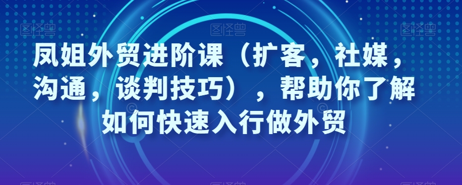 凤姐外贸进阶课（扩客，社媒，沟通，谈判技巧），帮助你了解如何快速入行做外贸-吗喽副业资源站
