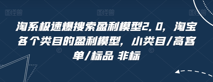 淘系极速爆搜索盈利模型2.0，淘宝各个类目的盈利模型，小类目/高客单/标品 非标-吗喽副业资源站