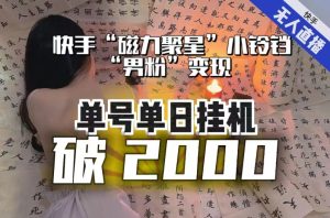 【日入破2000】快手无人直播不进人?“磁力聚星”没收益?不会卡屏、卡同城流量?最新课程会通通解决!-吗喽副业资源站