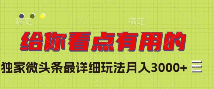 独家微头条最详细玩法，月入3000+【揭秘】-吗喽副业资源站