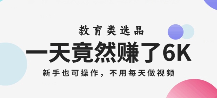 一天竟然赚了6000多，教育类选品，新手也可操作，更不用每天做短视频【揭秘】-吗喽副业资源站