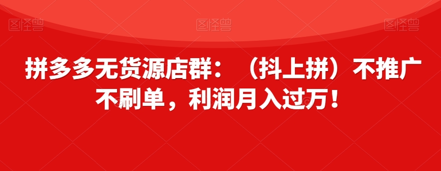 拼多多无货源店群：（抖上拼）不推广不刷单，利润月入过万！【揭秘】-吗喽副业资源站