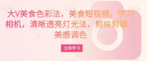 大V美食色彩法,美食短视频,学习相机,清晰透亮灯光法,剪映剪辑,美感调色-吗喽副业资源站