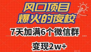 全网首发，爆火的夜校，7天加满6个微信群，变现2w+【揭秘】-吗喽副业资源站