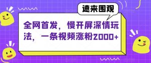全网首发，慢开屏深情玩法，一条视频涨粉2000+【揭秘】-吗喽副业资源站