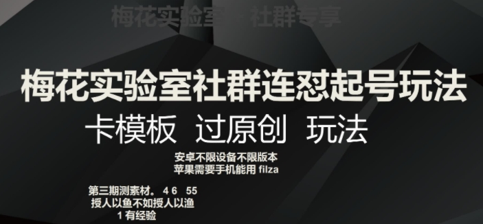 梅花实验室社群连怼起号玩法，卡模板过原创玩法【揭秘】-吗喽副业资源站