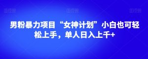 男粉暴力项目“女神计划”小白也可轻松上手,单人日入上千+【揭秘】-吗喽副业资源站