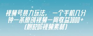 视频号暴力玩法，一个手机几分钟一条原创视频一周收益3800+（附820G视频素材）-吗喽副业资源站