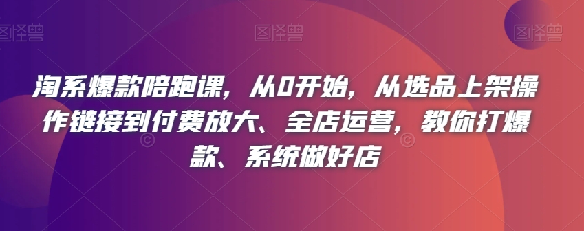 淘系爆款陪跑课，从0开始，从选品上架操作链接到付费放大、全店运营，教你打爆款、系统做好店-吗喽副业资源站