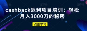 cashback返利项目培训：轻松月入3000刀的秘密-吗喽副业资源站