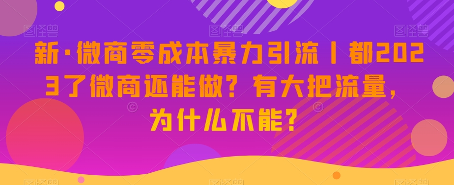 新·微商零成本暴力引流丨都2023了微商还能做？有大把流量，为什么不能？-吗喽副业资源站