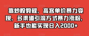 靠炒股教程，高客单价暴力变现，多渠道引流方式暴力涨粉，新手也能实现日入2000+【揭秘】-吗喽副业资源站