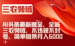 AI头条最新掘金，全新三农领域，不违规不封号，简单粗暴月入6000＋【揭秘】-吗喽副业资源站