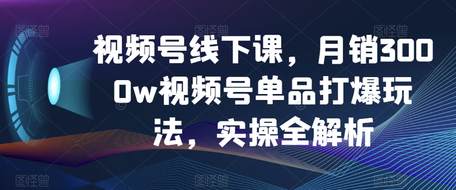 视频号线下课，月销3000w视频号单品打爆玩法，实操全解析-吗喽副业资源站