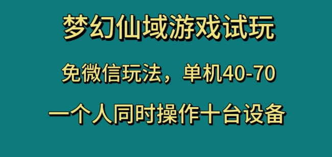 梦幻仙域游戏试玩，免微信玩法，单机40-70，一个人同时操作十台设备【揭秘】-吗喽副业资源站