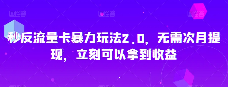秒反流量卡暴力玩法2.0，无需次月提现，立刻可以拿到收益【揭秘】-吗喽副业资源站