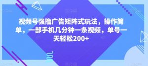 视频号强撸广告矩阵式玩法，操作简单，一部手机几分钟一条视频，单号一天轻松200+【揭秘】-吗喽副业资源站