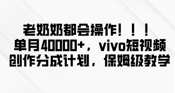老奶奶都会操作，新平台无脑操作，单月40000+，vivo短视频创作分成计划【揭秘】-吗喽副业资源站