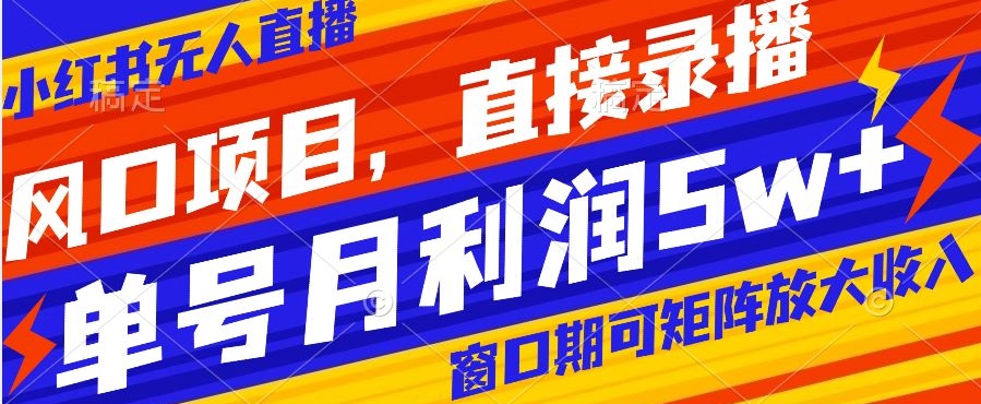 风口项目，小红书无人直播带货，直接录播，可矩阵，月入5w+【揭秘】-吗喽副业资源站