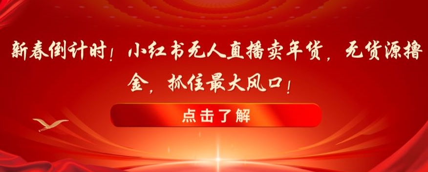 新春倒计时！小红书无人直播卖年货，无货源撸金，抓住最大风口【揭秘】-吗喽副业资源站