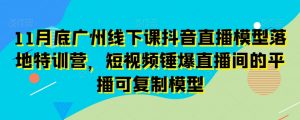 11月底广州线下课抖音直播模型落地特训营，短视频锤爆直播间的平播可复制模型-吗喽副业资源站