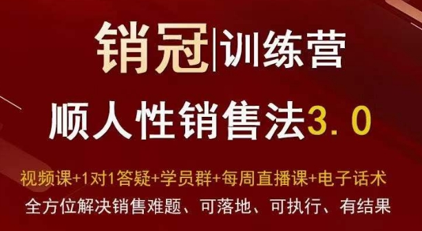 爆款！销冠训练营3.0之顺人性销售法，全方位解决销售难题、可落地、可执行、有结果-吗喽副业资源站