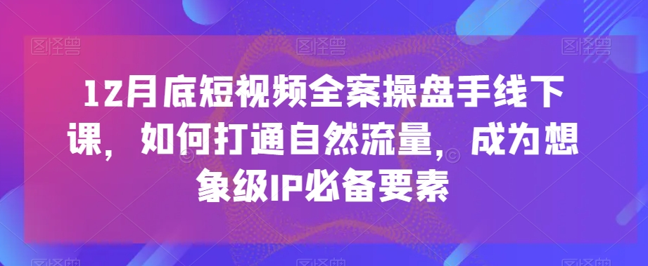 12月底短视频全案操盘手线下课，如何打通自然流量，成为想象级IP必备要素-吗喽副业资源站