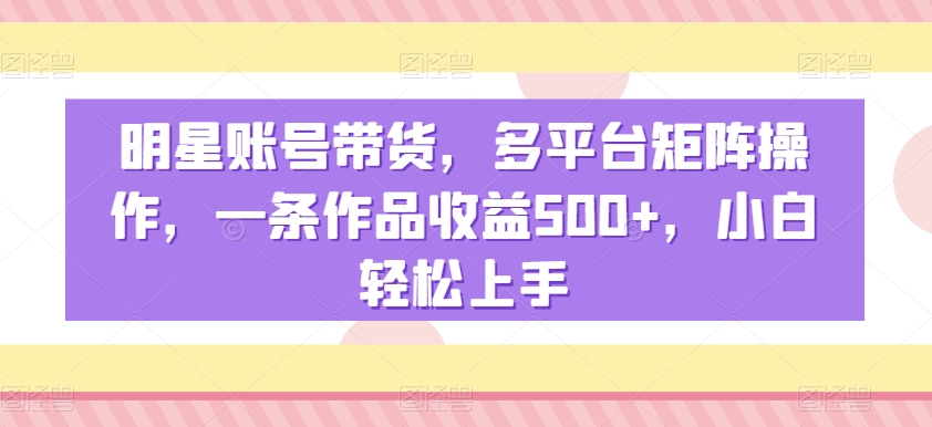 明星账号带货，多平台矩阵操作，一条作品收益500+，小白轻松上手【揭秘】-吗喽副业资源站
