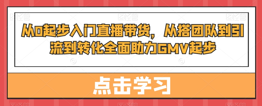 从0起步入门直播带货，​从搭团队到引流到转化全面助力GMV起步-吗喽副业资源站