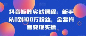 抖音矩阵实战课程:新手从0到100万粉丝,全套抖音变现实操-吗喽副业资源站