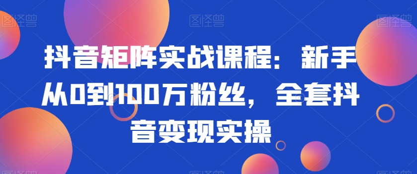 抖音矩阵实战课程：新手从0到100万粉丝，全套抖音变现实操-吗喽副业资源站