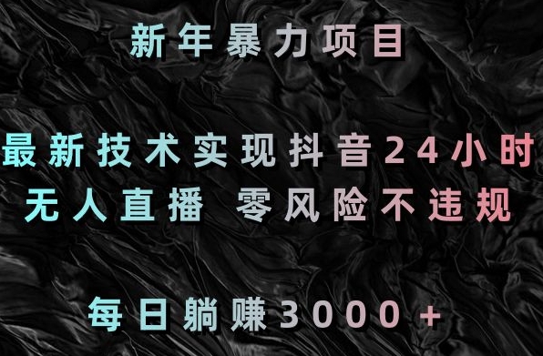 新年暴力项目，最新技术实现抖音24小时无人直播，零风险不违规，每日躺赚3000＋【揭秘】-吗喽副业资源站
