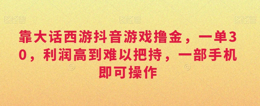 靠大话西游抖音游戏撸金，一单30，利润高到难以把持，一部手机即可操作，日入3000+【揭秘】-吗喽副业资源站