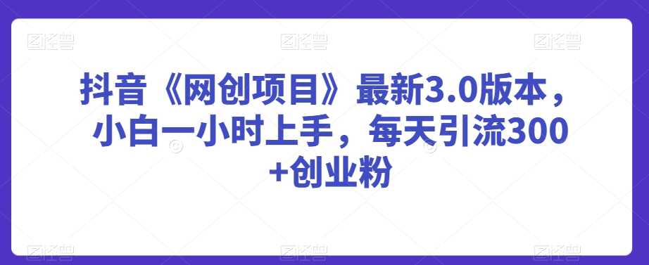 抖音《网创项目》最新3.0版本，小白一小时上手，每天引流300+创业粉【揭秘】-吗喽副业资源站