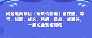 闲鱼电商项目（玩转价格差）含注册、养号、标题、成交、售后、选品、货源等，一条龙全系统教程-吗喽副业资源站