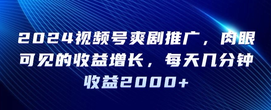 2024视频号爽剧推广，肉眼可见的收益增长，每天几分钟收益2000+【揭秘】-吗喽副业资源站